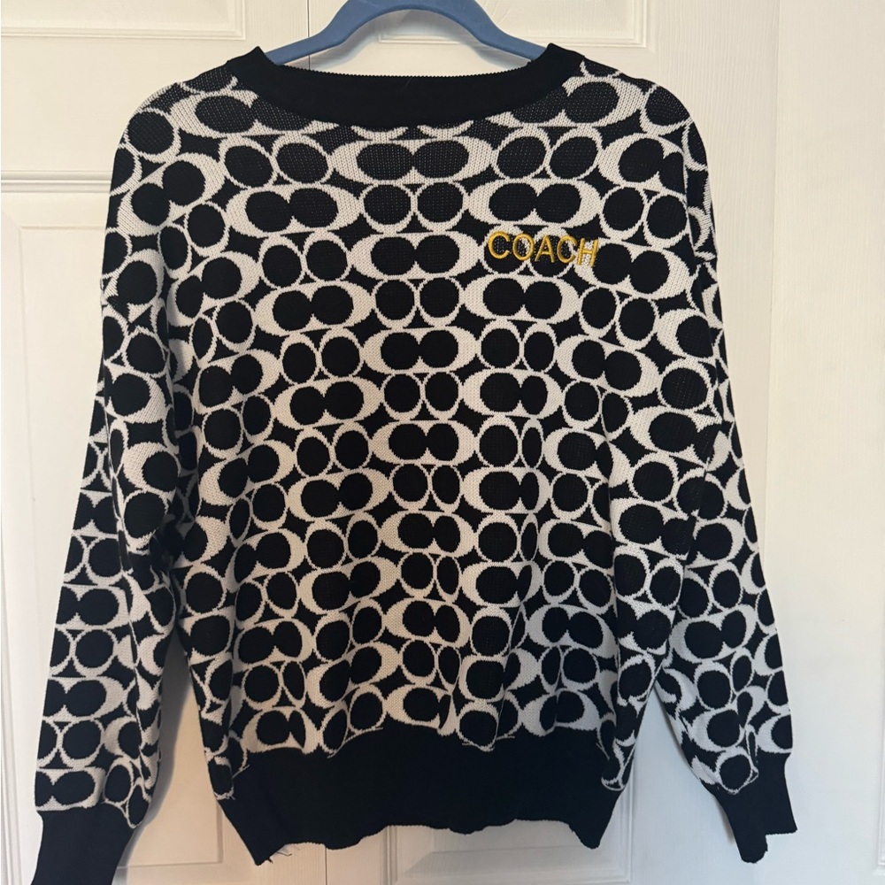 Coach Black and White Graphic Crew Neck Sweater